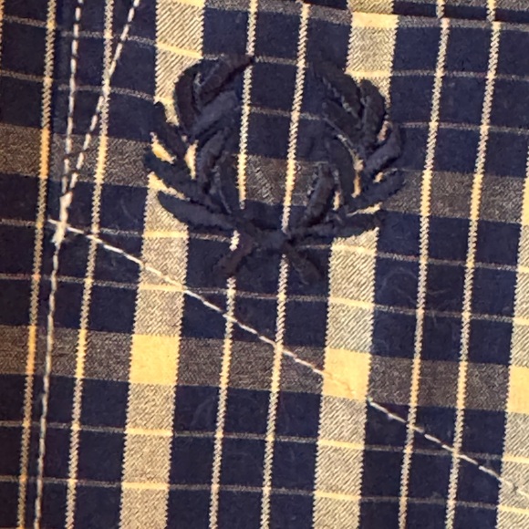 Men's Black and Yellow Plaid Fred Perry Button Up. - Picture 5 of 5